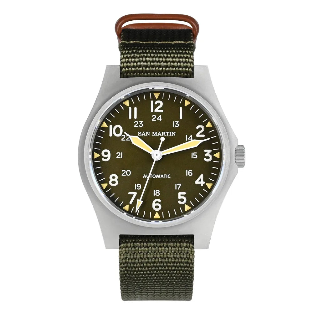 San Martin SN0137 Fliegeruhr Retro Grün