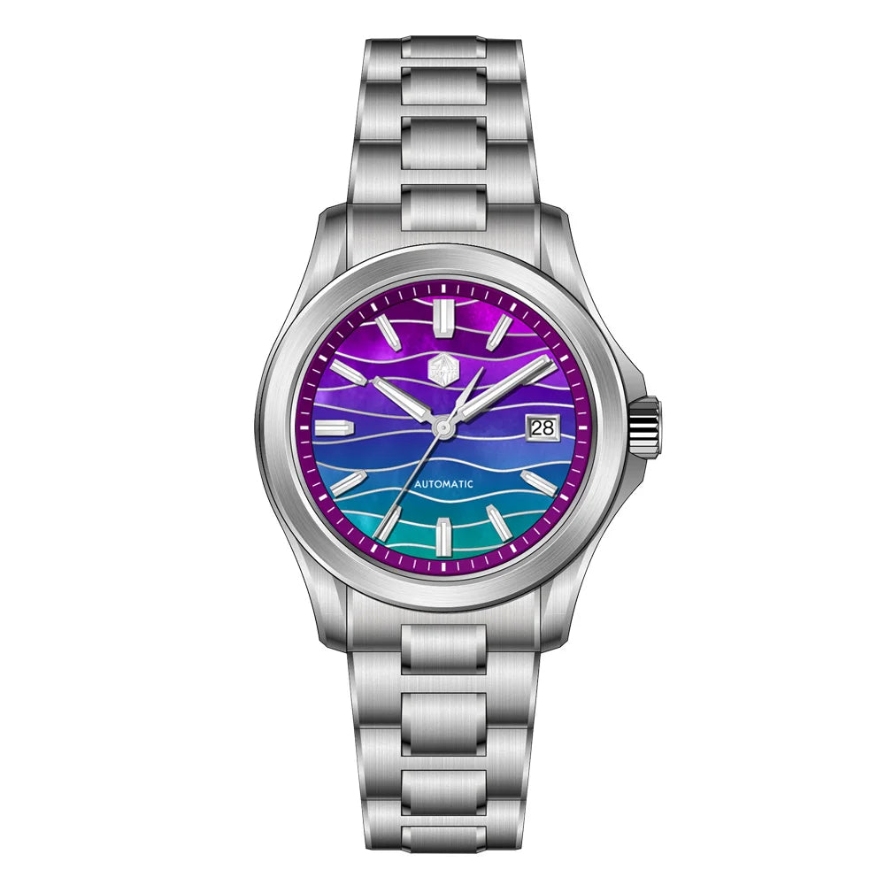 San Martin SN0150 Gada Kleiduhr Guilloché Perlmutt Lila-Blau