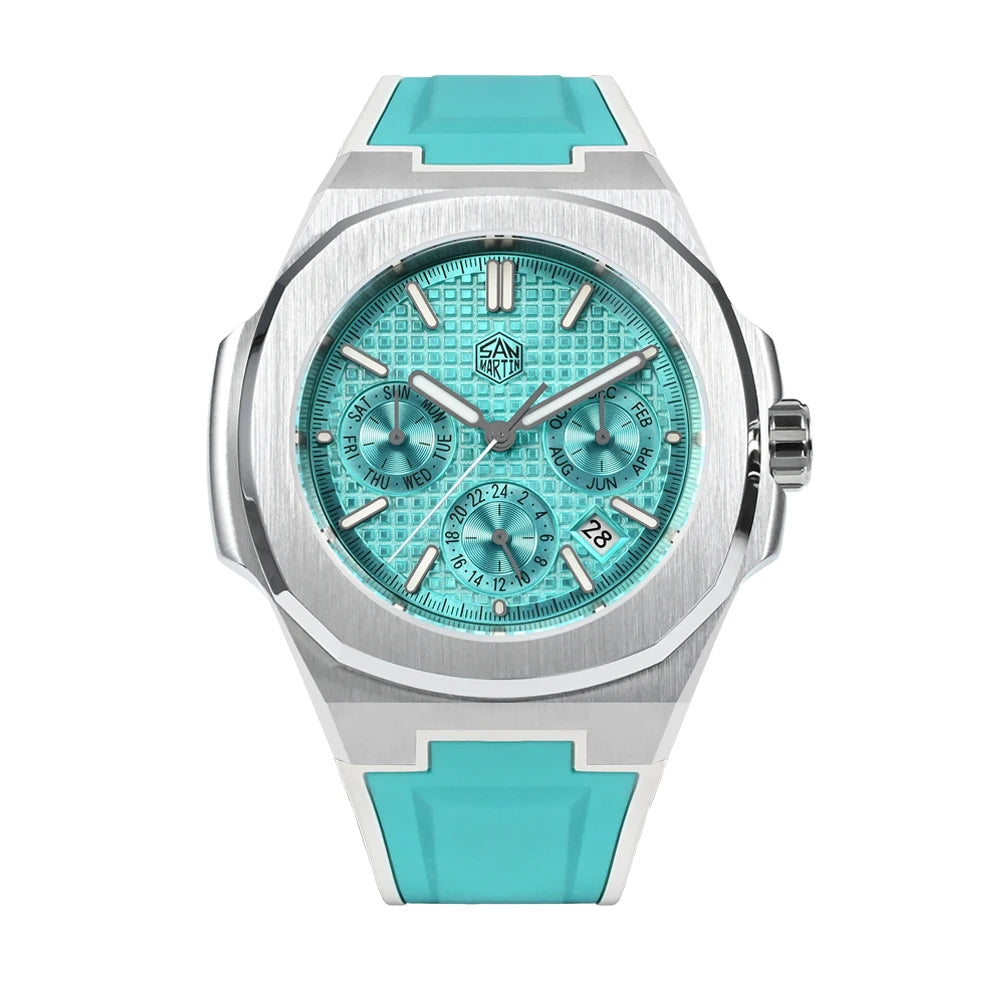 San Martin SN0075 Kleideruhr Hellblau Waffel RB2