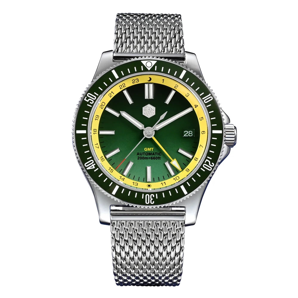San Martin SN0119 GMT Taucheruhr Grün Edelstahl