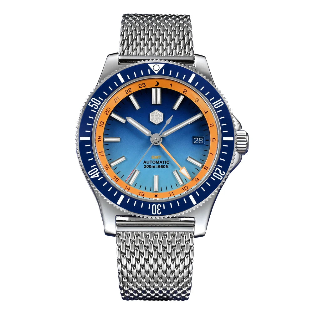 San Martin SN0119 GMT Taucheruhr Blau Edelstahl