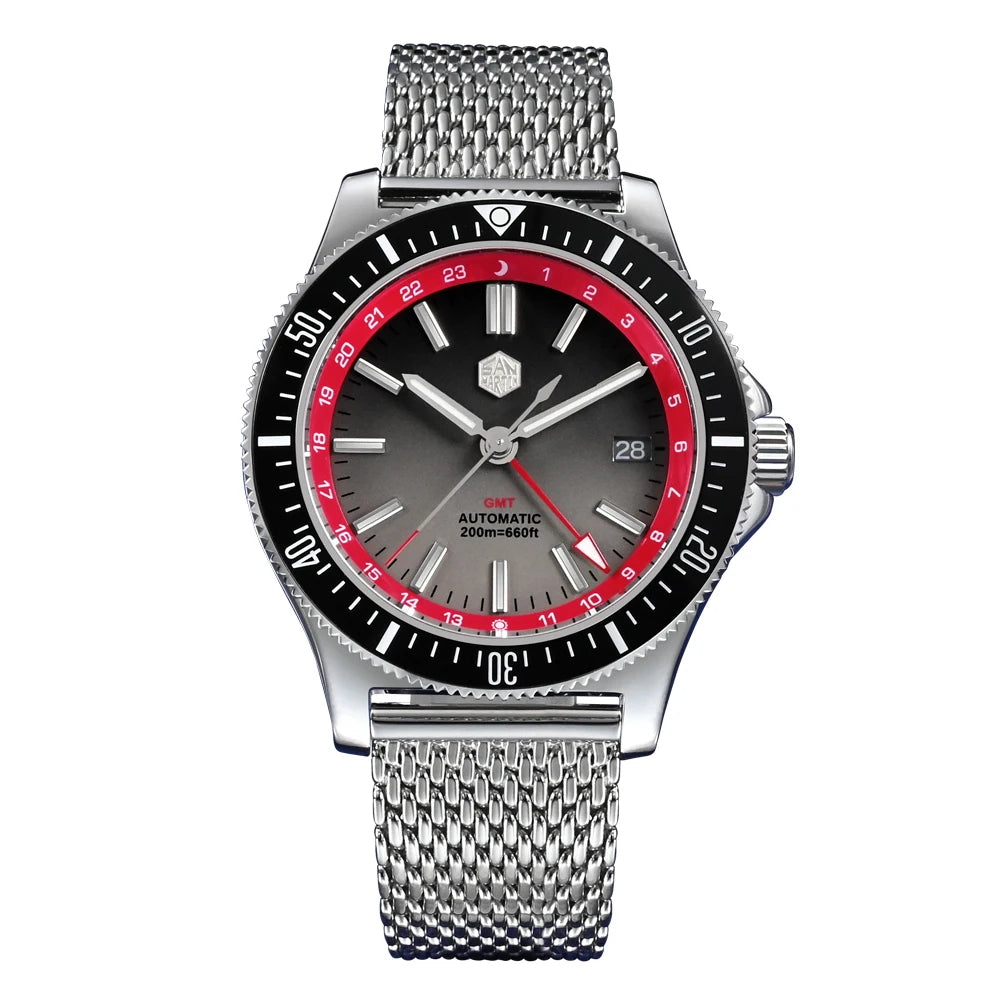San Martin SN0119 GMT Taucheruhr Schwarz Edelstahl