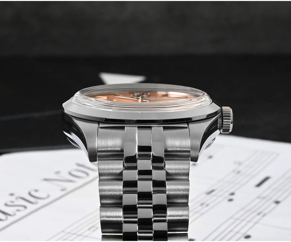 San Martin SN0050 Kleideruhr Sunray Lachs seitlich mit Krone