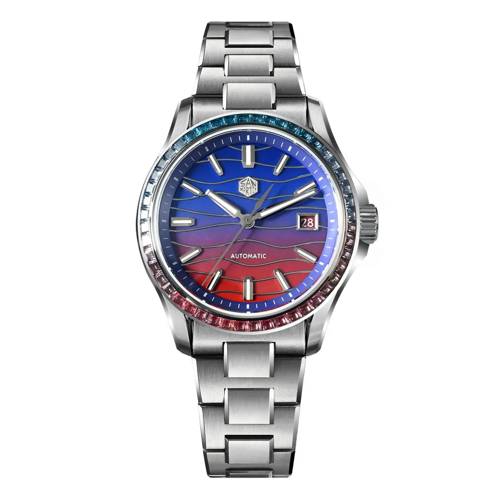 San Martin SN0150 Gada Kleiduhr Perlmutt Blau-Rot