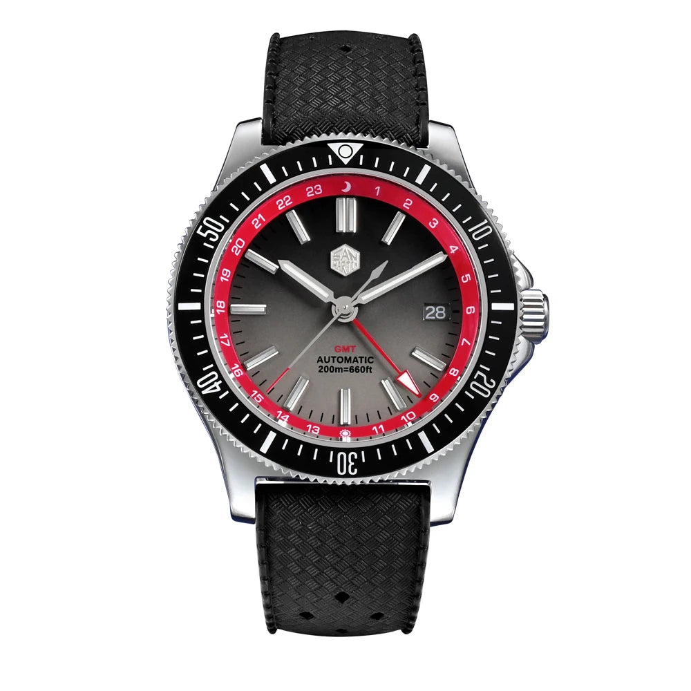 San Martin SN0119 GMT Taucheruhr Schwarz Kautschuk