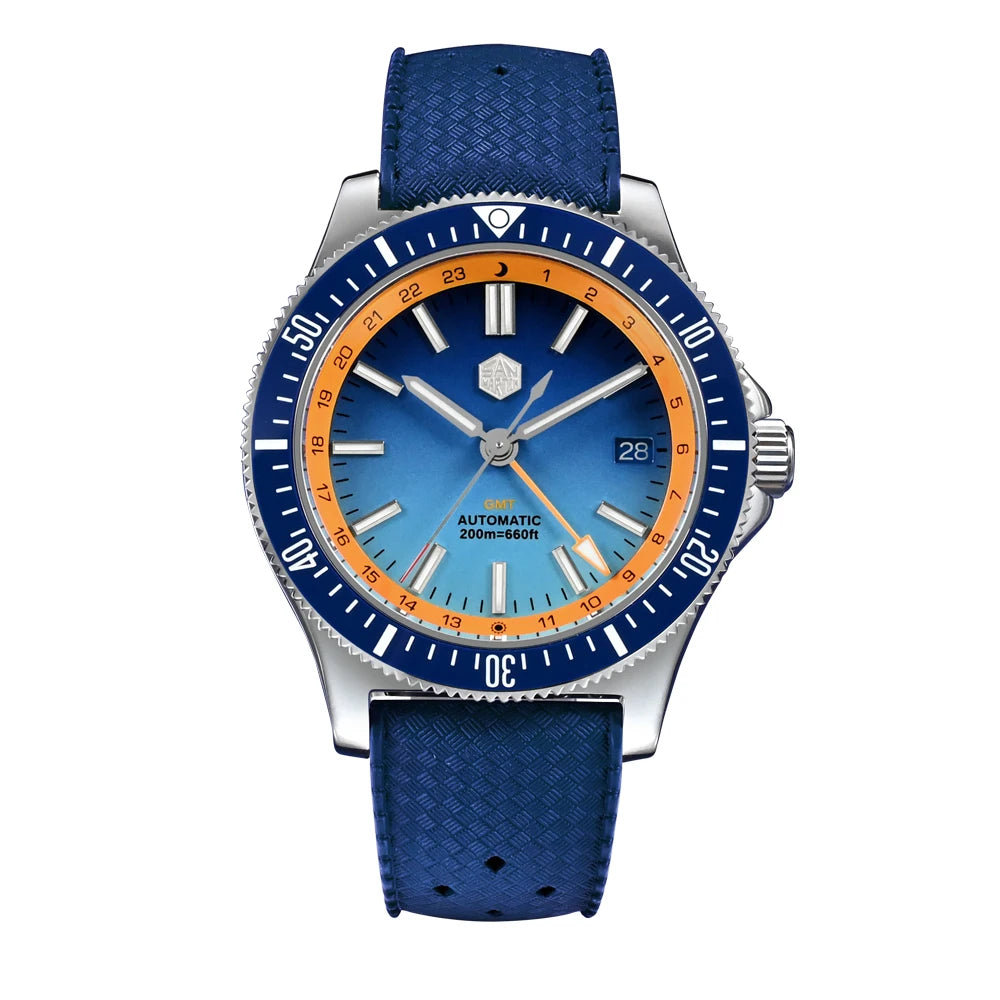 San Martin SN0119 GMT Taucheruhr Blau Kautschuk
