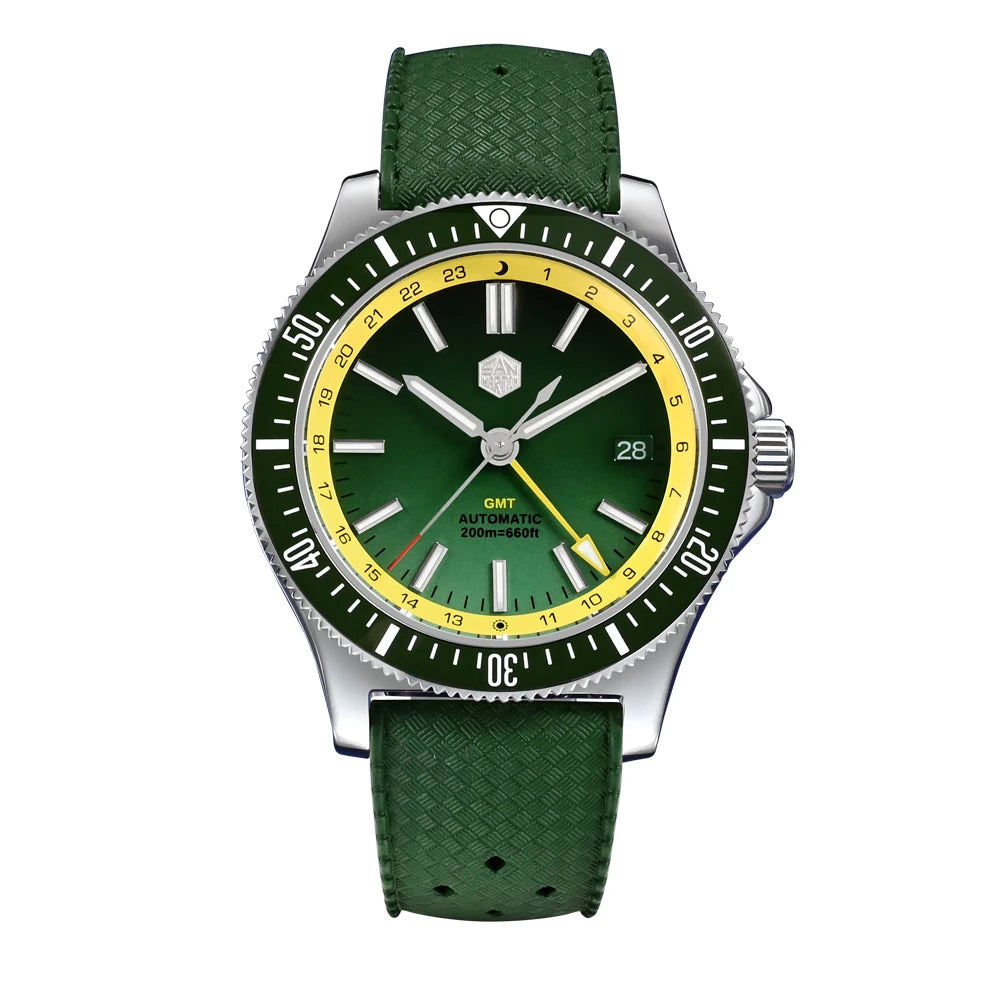 San Martin SN0119 GMT Taucheruhr Grün Kautschuk